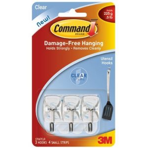 Command 17067CLR Small Wire Hook with 4 Strips - Clear (Pack of 3)