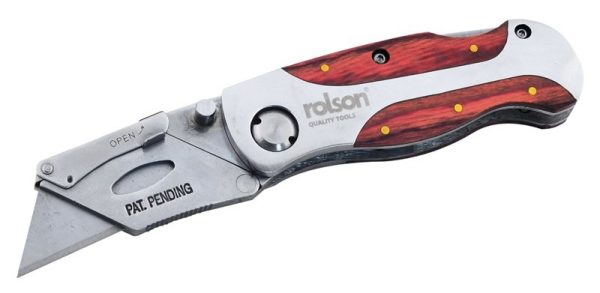 ROLSON FOLDING LOCK-BACK UTILITY KNIFE WITH LEATHER POUCH