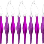 10 x 12cm PURPLE Glitter + Matt Droplet Christmas Tree Decorations