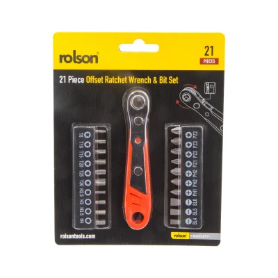 Rolson 21 Piece ¼” Offset Ratchet Wrench & Bit Set