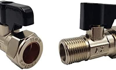 15mm x 1/2" Male Flat Faced Isolation Ball o fix Valves, Isolation Valve with Black Lever Straight for 1/2" Flexible Tap Connector (Pair)