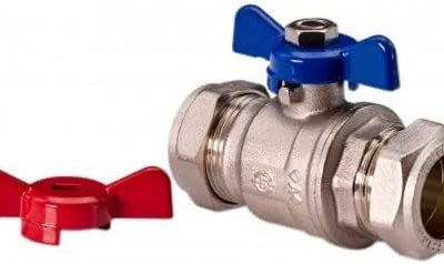 UKDD® 15mm Heavy Duty Full BORE Butterfly Ball Valve Isolation Valve with RED & Blue Handle Compression WRAS Approved Thumb Trun Handle