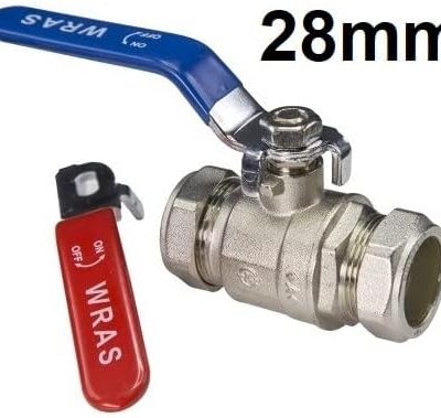 28mm Lever Valve Full BORE Ball Valve Compression Isolation Valve with RED & Blue Handle WRAS Approved