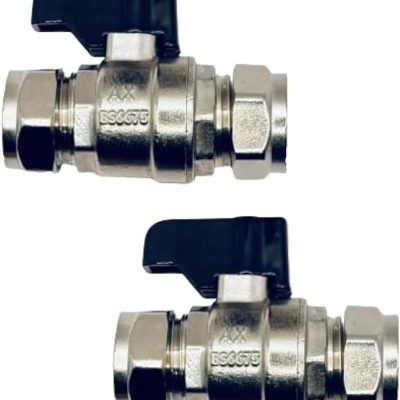 15mm Compression Heavy Pattern Full Bore Isolation Valve Ball o fix Valves Straight with Black Lever Suitable HOT & Cold WRAS Approved (Pair)