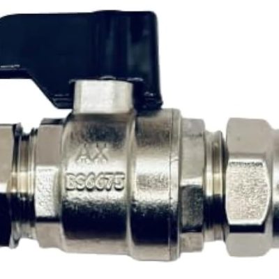 15mm Compression Heavy Pattern Full Bore Isolation Valve Ball o fix Valves Straight with Black Lever Suitable HOT & Cold WRAS Approved - Pack of 1