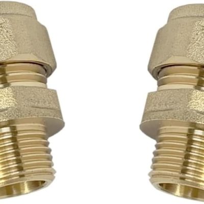 15mm Compression 3/8" BSP Male Iron Thread European Grohe Tap Flexible Tap Adapters Brass Coupler (Pair) 15mm X 3/8" Male