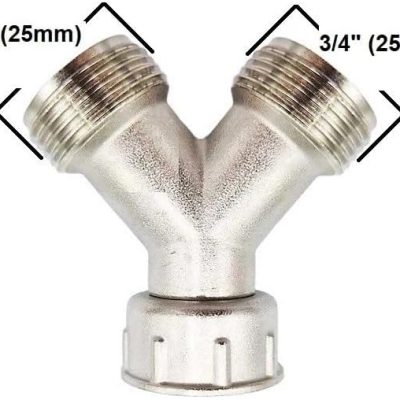 Solid Brass Nickel Plated Washing Machine Y Piece Connector, 3/4", Highly Recommended Over Plastic/PVC